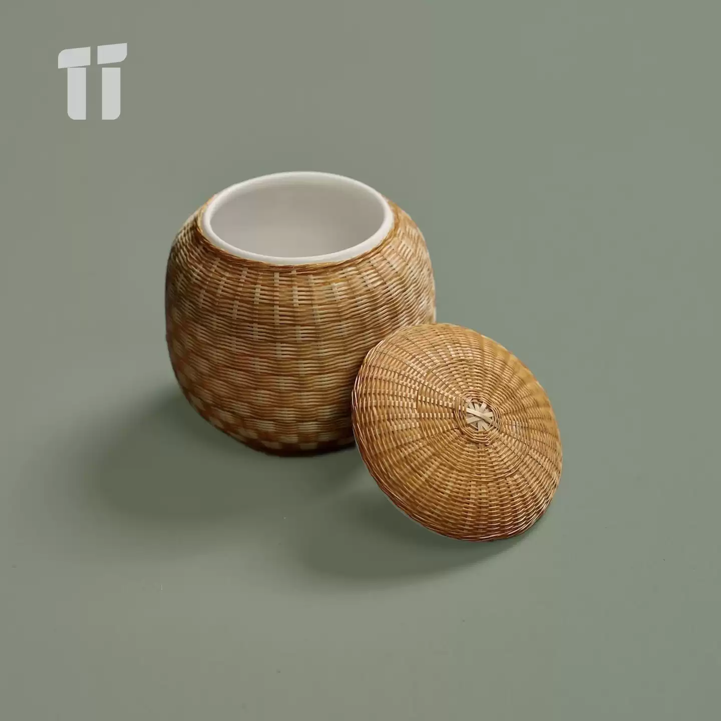 手工瓷胎竹编茶叶罐飞鸟纹梨形密封陶瓷罐民间特色茶具