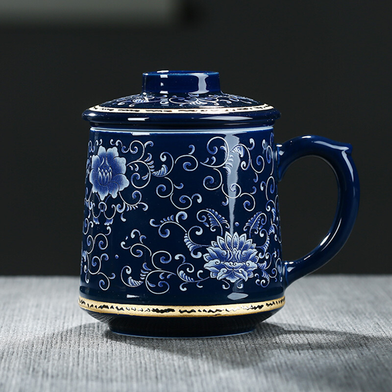 Poly real scene of jingdezhen ceramic cups office boss cup with cover with filtering household drinking water glass tea cup