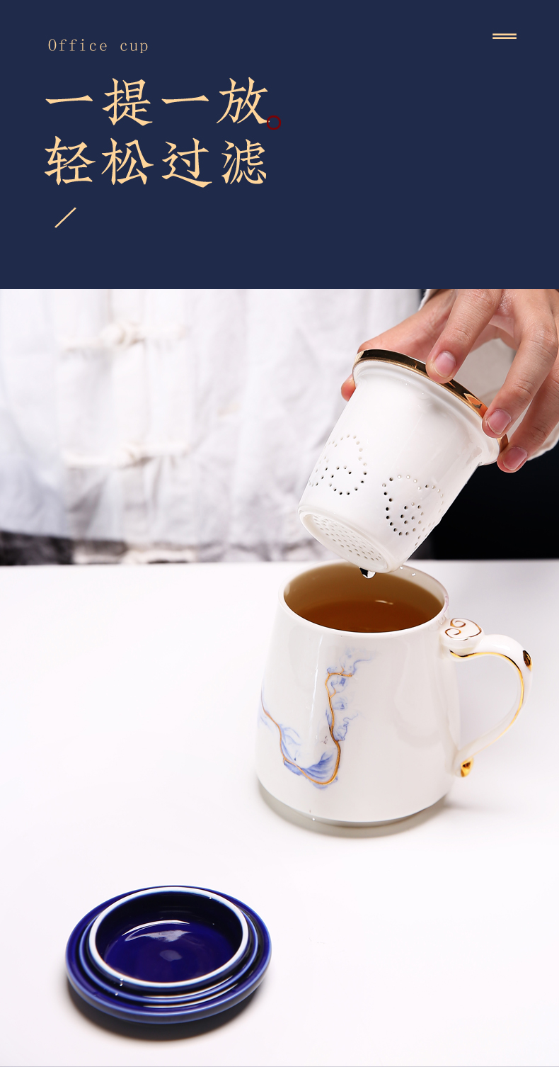 . Poly real scene dehua white porcelain cup with cover filter ceramic tea cup office personal cup group customization