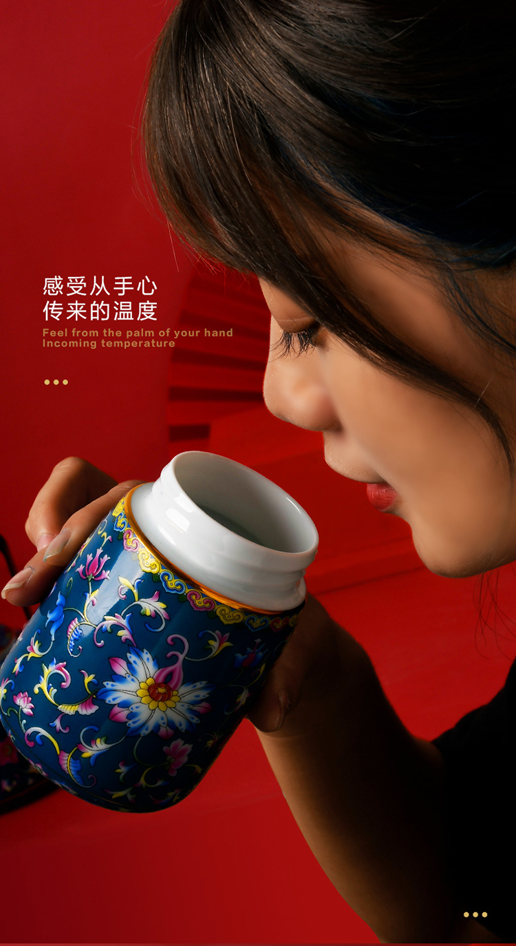 Jingdezhen ceramic colored enamel double vacuum cup against personal dedicated portable high - end with a cup of hot tea cups with cover