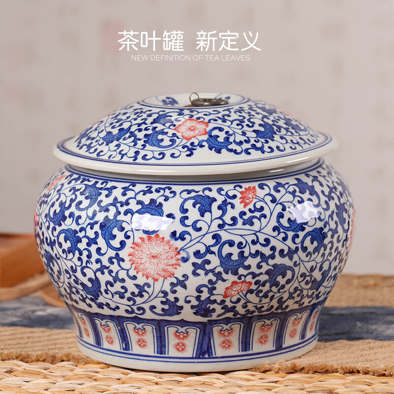 Poly real scene of jingdezhen ceramics caddy fixings large pu - erh tea POTS sealed storage tank tea packaging ceramic pot of tea