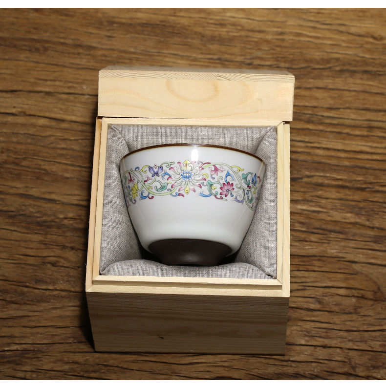 . Poly real boutique scene. Up with jingdezhen kung fu tea cups ceramic sample tea cup colored enamel master cup single CPU