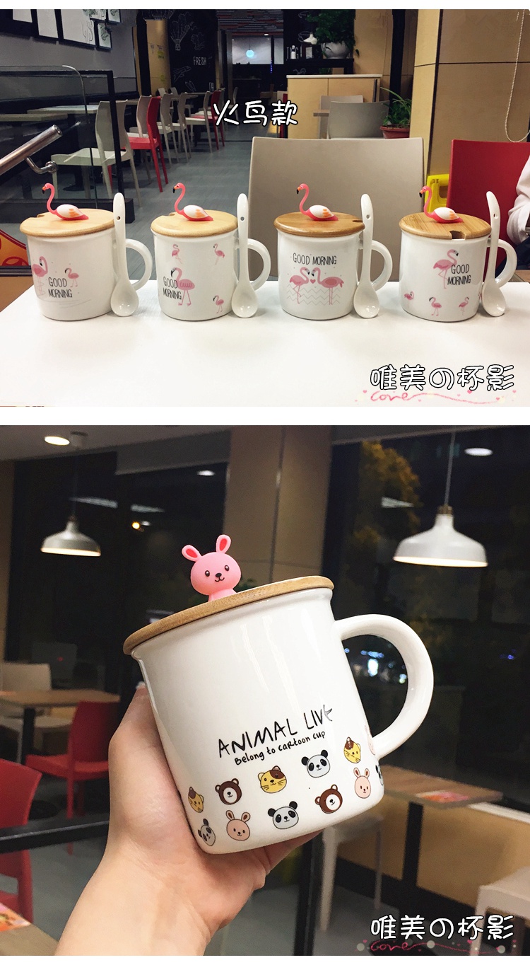 Japan and South Chesapeake express cartoon wooden cover lady girlfriends ceramic cups with cover cup tea spoon handle office mark