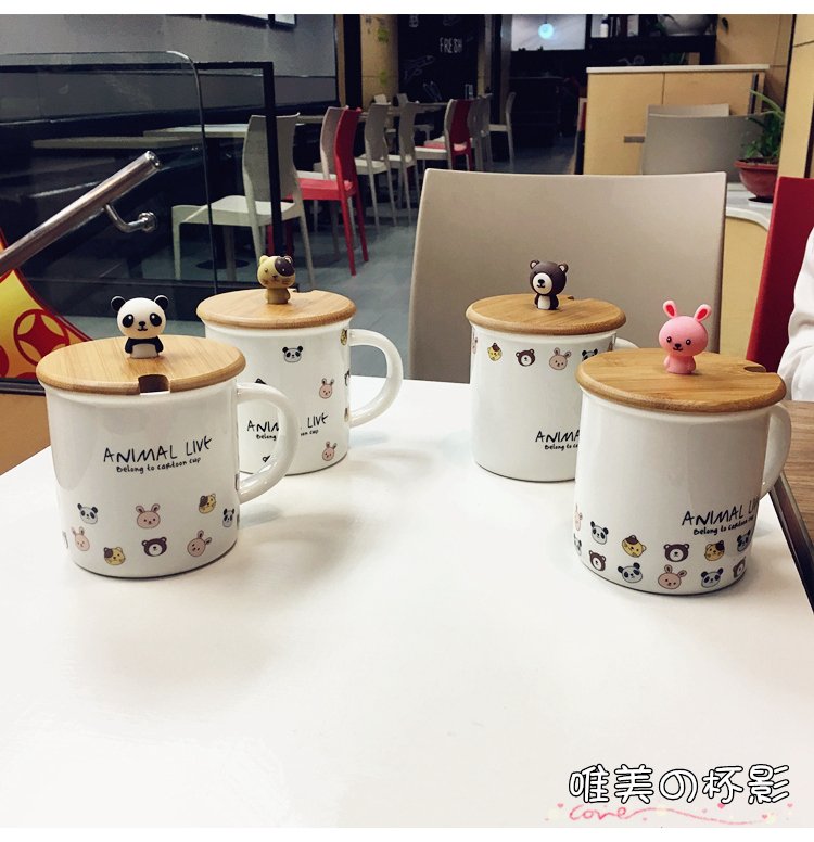 Japan and South Chesapeake express cartoon wooden cover lady girlfriends ceramic cups with cover cup tea spoon handle office mark