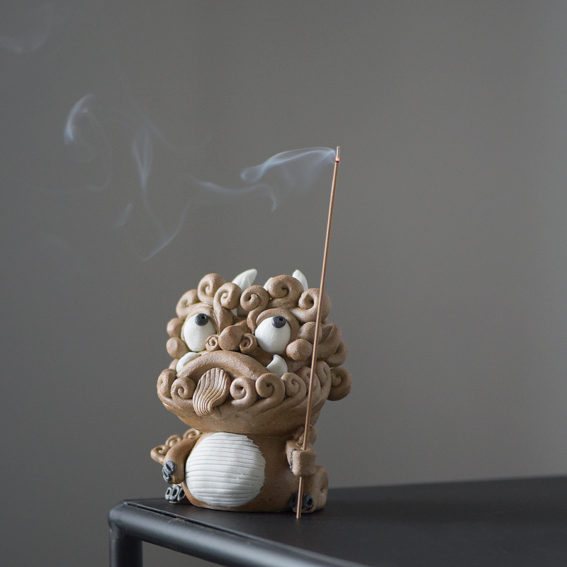Poly real scene coarse pottery checking censer line xiang xiang inserted the mythical wild animal lion tea pet perfume bridge, furnishing articles household incense buner