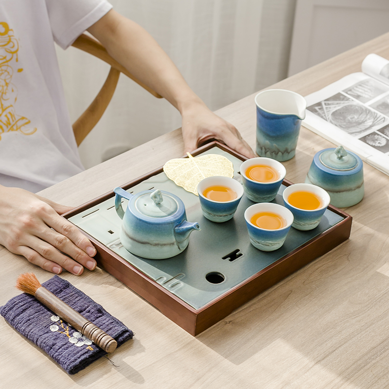 The Poly real scene tea set a small set of Japanese household contracted and I sitting room office ceramic teacup GaiWanCha kung fu