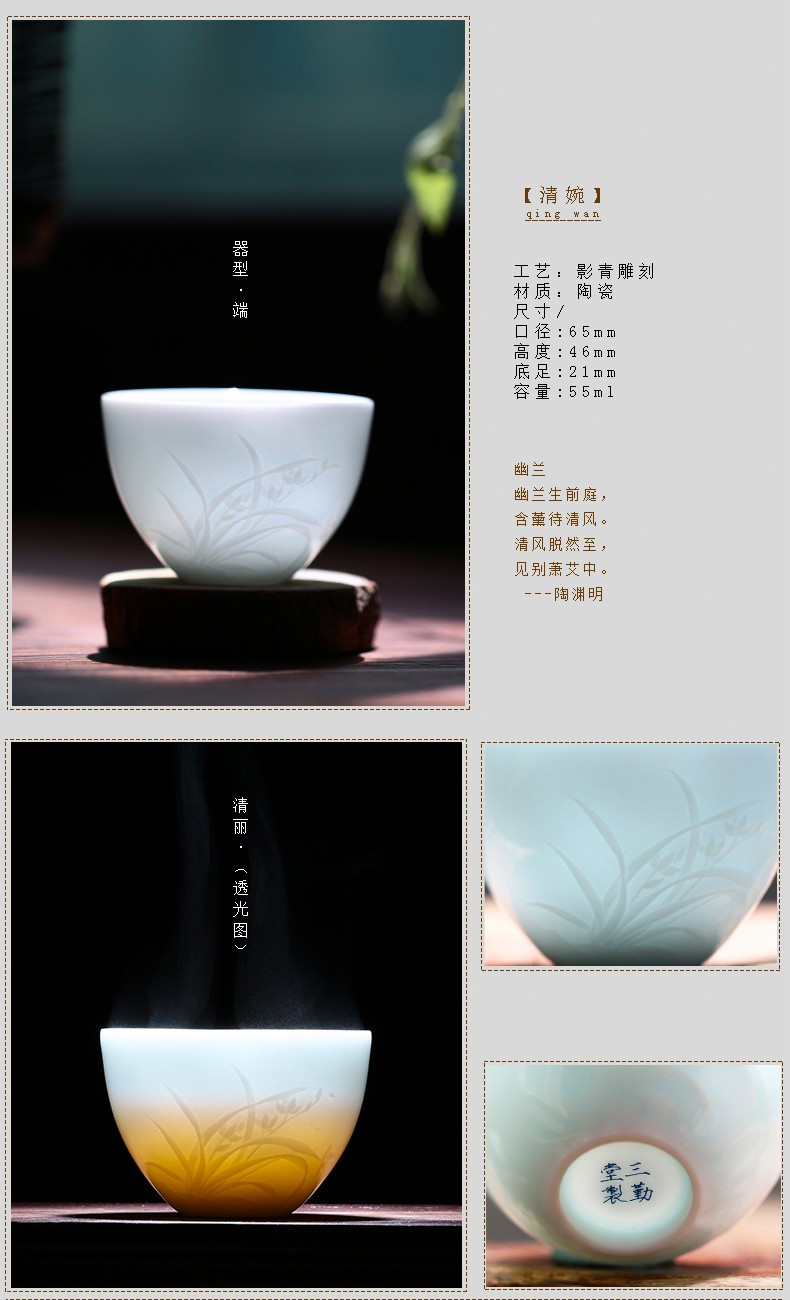 . Poly real boutique scene kung fu tea master of jingdezhen ceramic tea set sample tea cup cup single CPU by patterns of S