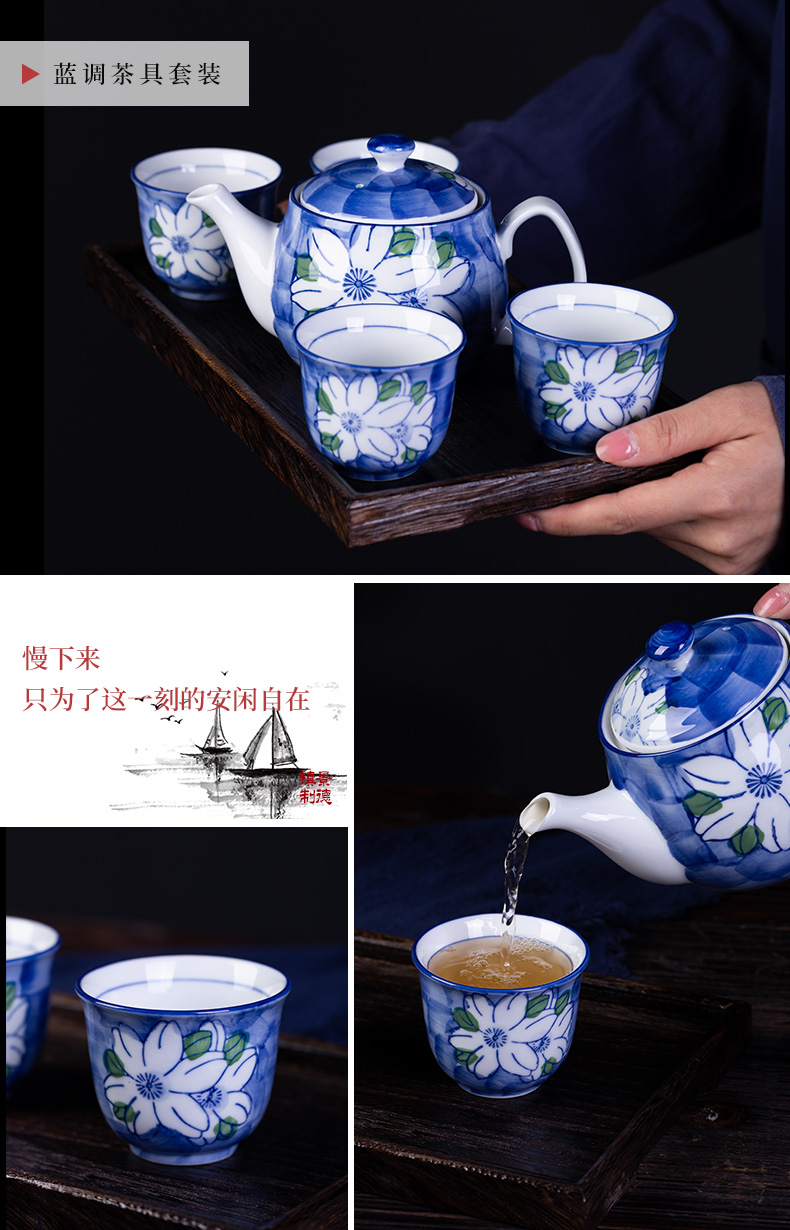 Poly real scene tea Chinese contracted household girder pot of high - end gifts ceramic teapot tea set of blue and white porcelain tea flower