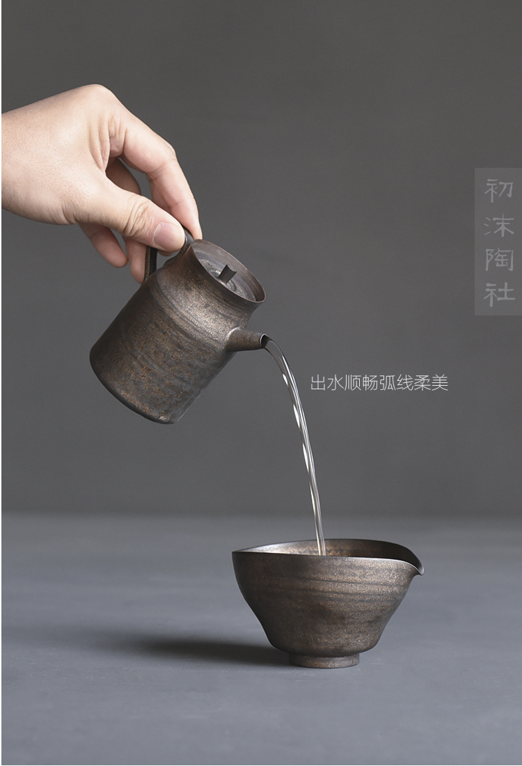 Poly real scene manual coarse pottery teapot variable straight pot of coarse pottery metal glaze gold ball hole teapot the teapot