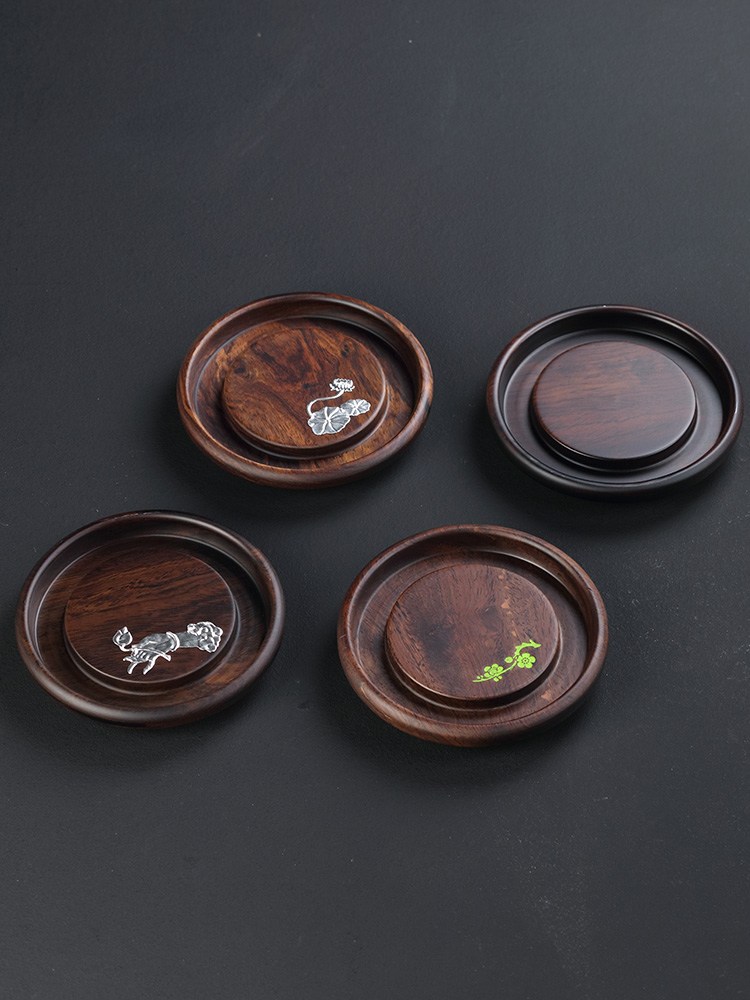 Poly real scene ebony wood pot bearing saucer teapot mat kung fu tea accessories dry terms plate are it saucer pot pad