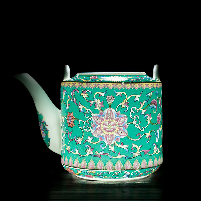 Poly real (cool scene ceramic kettle household of Chinese style old antique teapot high - temperature large capacity colored enamel POTS