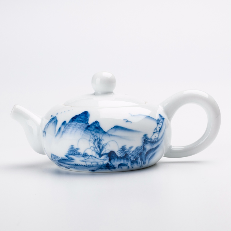 Chaoshan kungfu tea set suit household hand - made landscape light high - end key-2 luxury tureen tea cup of a complete set of ceramic teapot