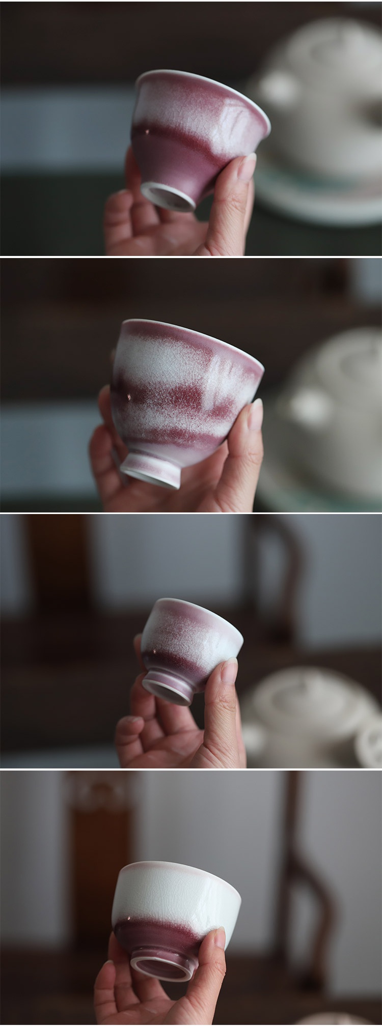 The Poly real view jingdezhen creek open the slice red glaze can keep sample tea cup ice crack glaze large tea light simple but elegant manual peach pink