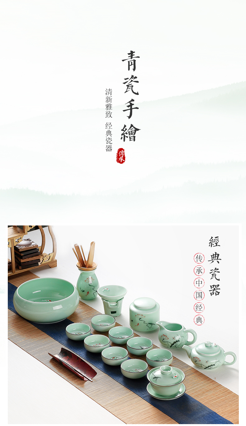 Ceramic kung fu tea set home sitting room office receives a visitor hand - made lotus cup tea tureen teapot