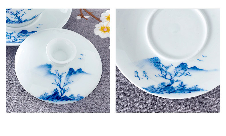 Jingdezhen ceramic hand - made only three tureen tea cups with cover plate white porcelain blue and white porcelain cup female ins contracted the cups