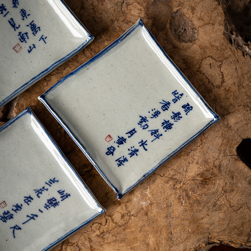 The Poly real wind hand - made China poetry scene a blue and white at jingdezhen ceramic tea set Chinese style restoring ancient ways coarse pottery tea cup