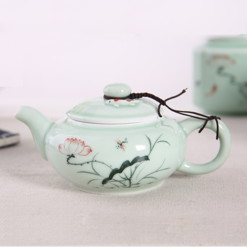 Boil the teapot tea single pot small household health pot carp jingdezhen ceramic celadon kung fu tea set hand - made of lotus