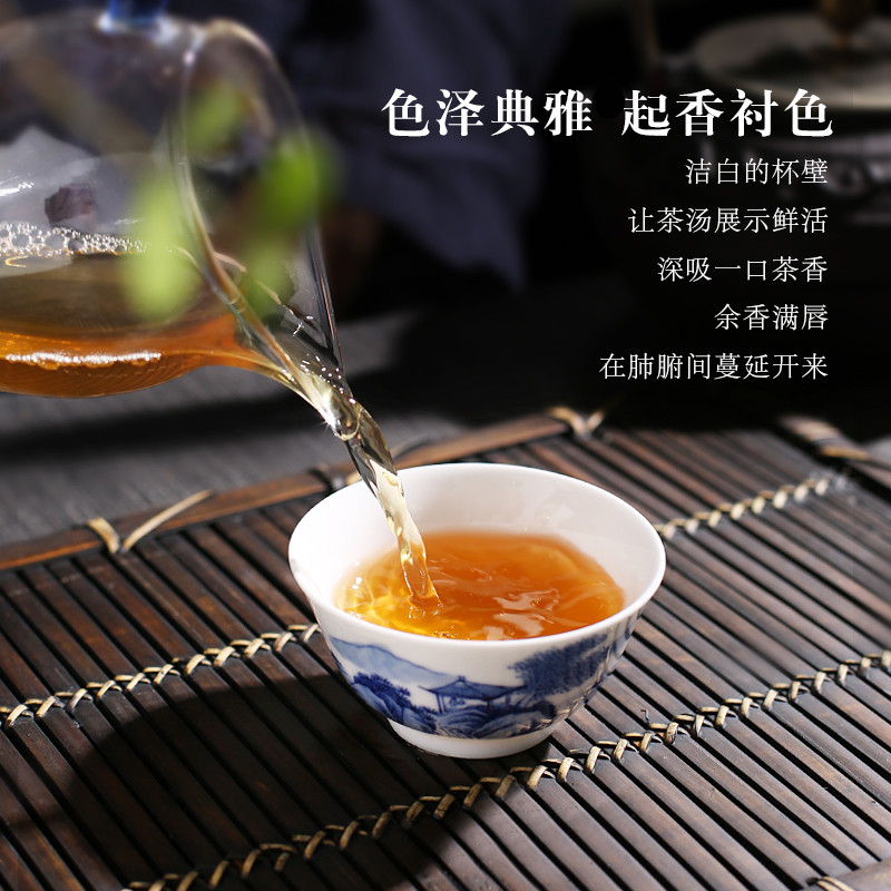 The Poly real jingdezhen hand - made kung fu tea cups of blue and white porcelain ceramic landscape scene home master cup a cup of tea