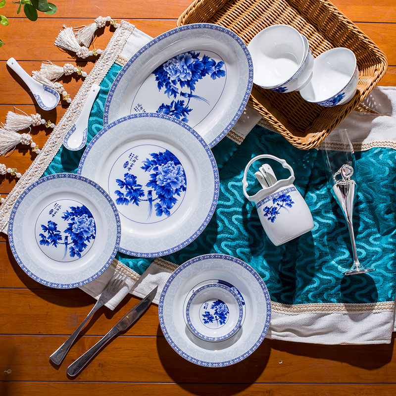 Poly real scene of blue and white porcelain tableware suit home dishes dishes suit contracted ipads porcelain of jingdezhen ceramic bowl of Chinese style