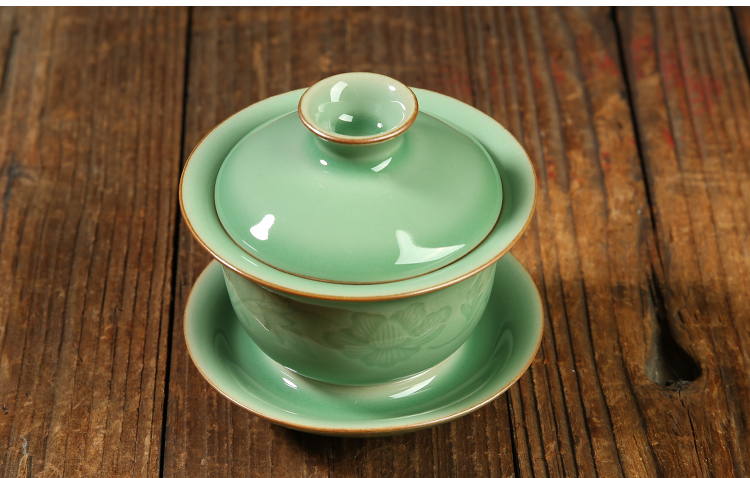 Poly real scene celadon kung fu tea cup wang wen cinnabar tire tureen ceramic bowl tea sample tea cup brother up by hand