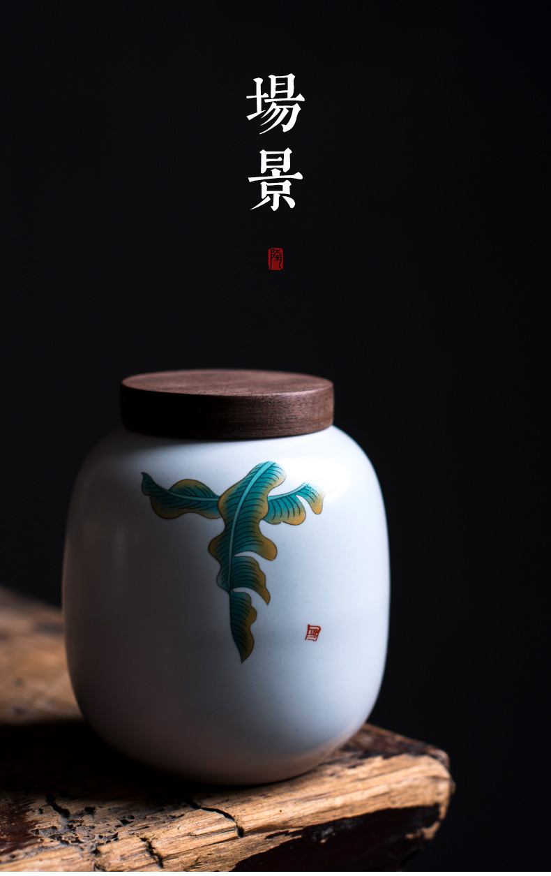 Poly real scene hand - made banana household ceramic seal pot of tea caddy fixings warehouse moistureproof portable tank fittings of kung fu tea set