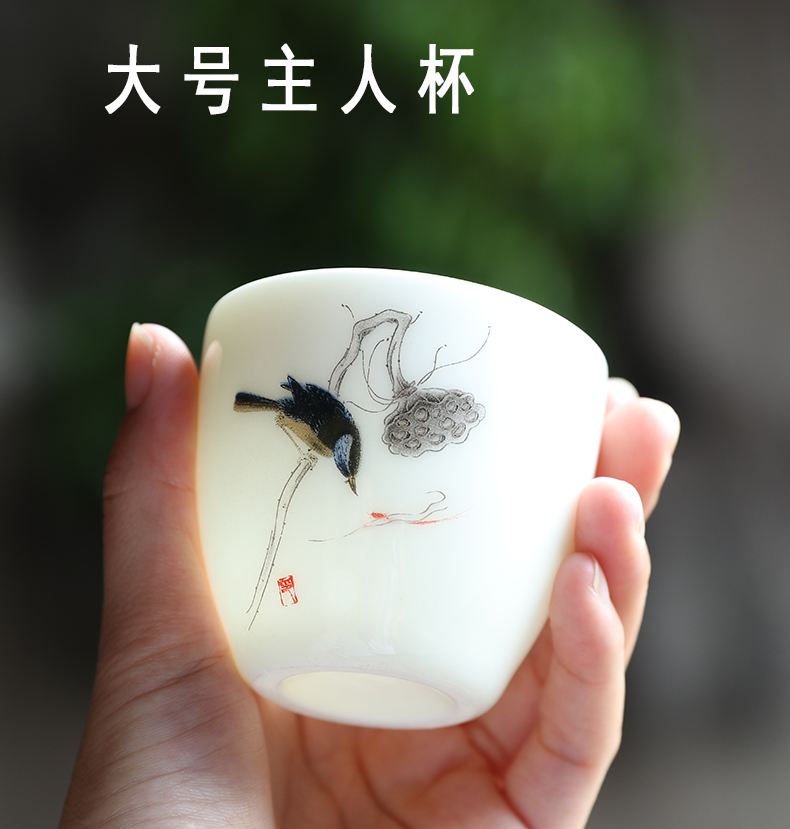 Hand - made suet jade master cup single CPU getting white porcelain bowl with large ceramic cups kung fu household individual sample tea cup