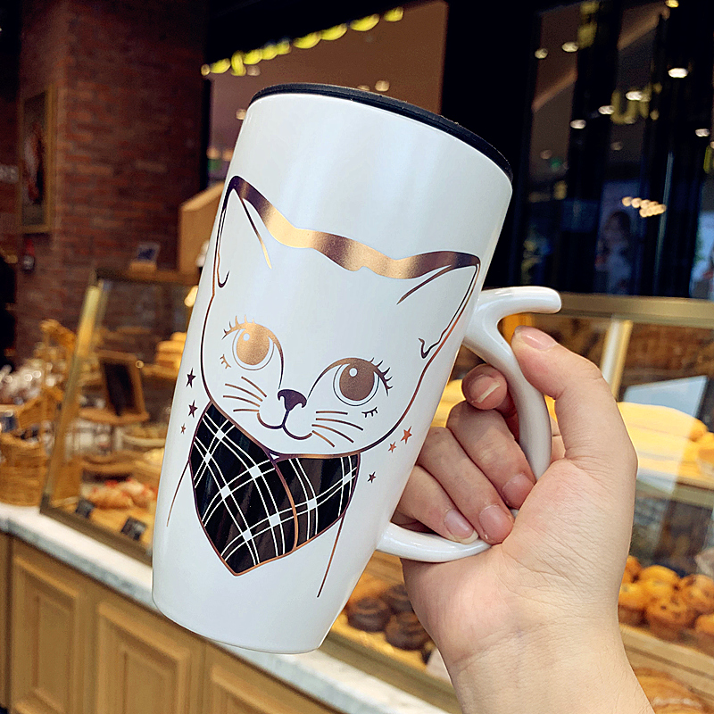 Han edition express cartoon water individuality creative ceramic keller cup office picking milk with cover coffee cup