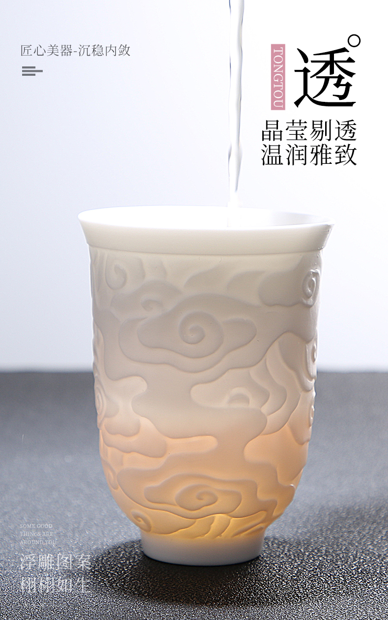 Dehua manual suet jade white porcelain kung fu tea tea set single cup tea masters cup ceramic sample tea cup, tea bowl