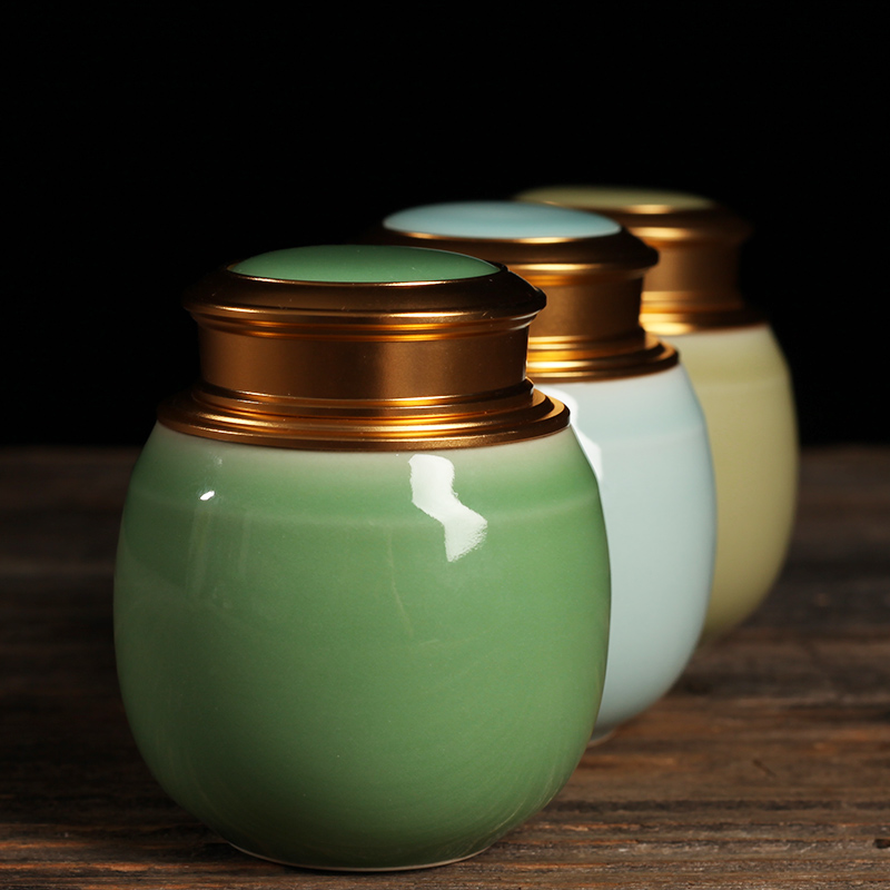 Poly real scene celadon small metal spiral checking ceramic violet arenaceous caddy fixings large tea quality pu - erh tea seal pot
