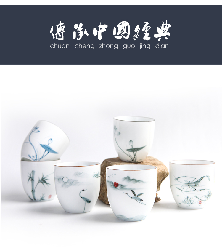 Hand - made the master sample tea cup cup white porcelain single single CPU high - grade large small kung fu tea cups of jingdezhen