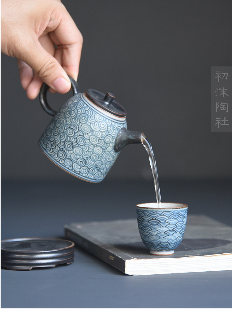 Poly real scene set of jingdezhen ceramic tea set household porcelain teapot coarse pottery teapot han priests pot by hand