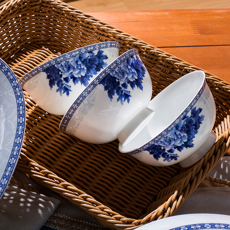 Poly real scene of blue and white porcelain tableware suit home dishes dishes suit contracted ipads porcelain of jingdezhen ceramic bowl of Chinese style