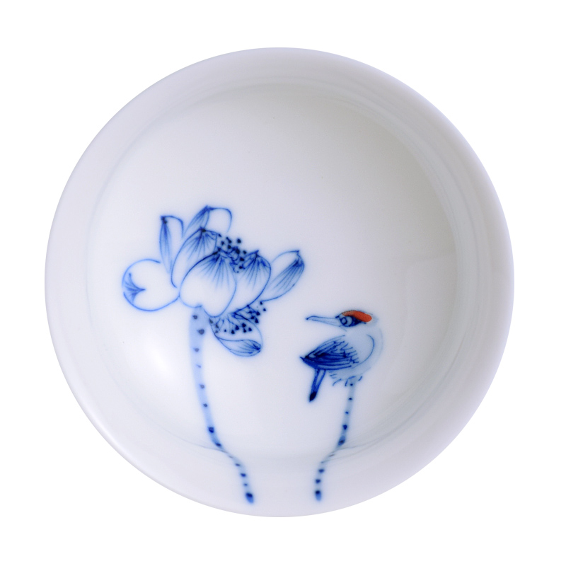 . Poly real jingdezhen scene all hand sample tea cup hand - made lotus kung fu tea tea set of blue and white porcelain teacup