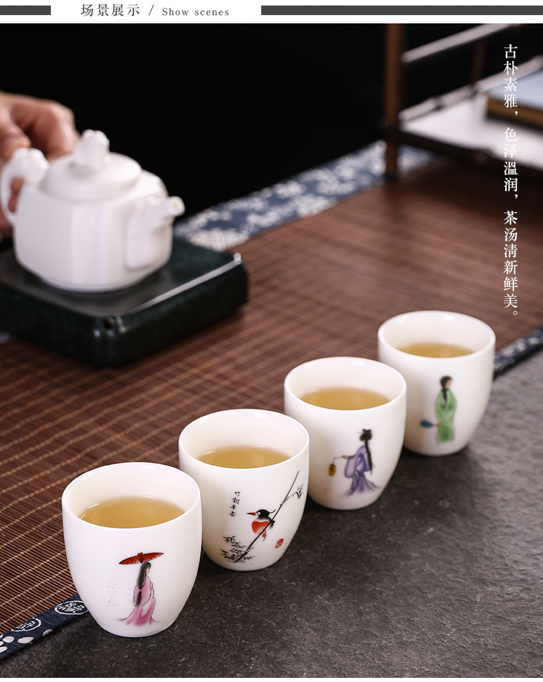 Suet jade white porcelain sample tea cup personal special ceramic kung fu master cup single cup tea tea, pu 'er small bowl