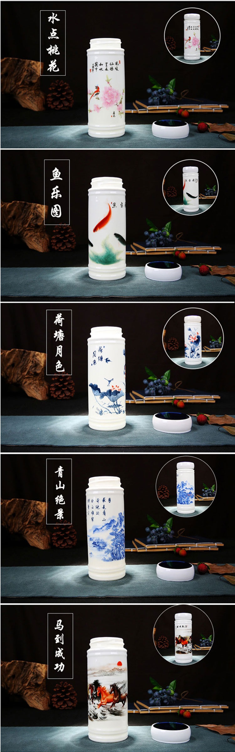 Ms jingdezhen blue and white porcelain ceramic cup men 's double move enamel - lined cups with cover vacuum cup