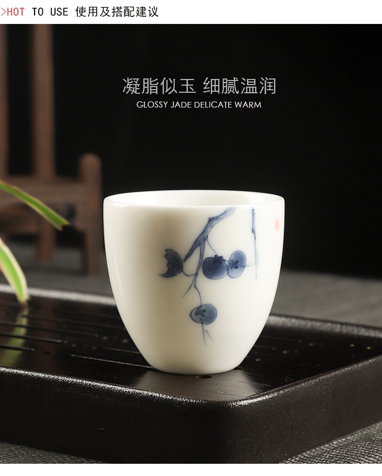 Poly real (white porcelain hand - made lotus masters cup a single scene of household ceramics kung fu tea tea sample tea cup