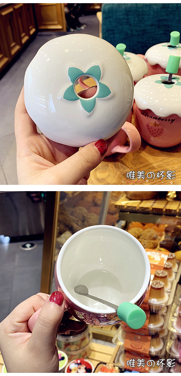 Han edition of creative move cartoon strawberry pot - bellied glass ceramic cup with cover keller spoon soft sister lovely female students