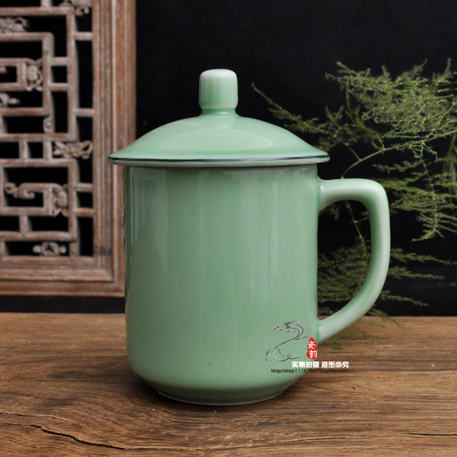 Porcelain rhyme together scene up celadon tea cup office boss cup large ceramic cups with cover general 500 ml cups