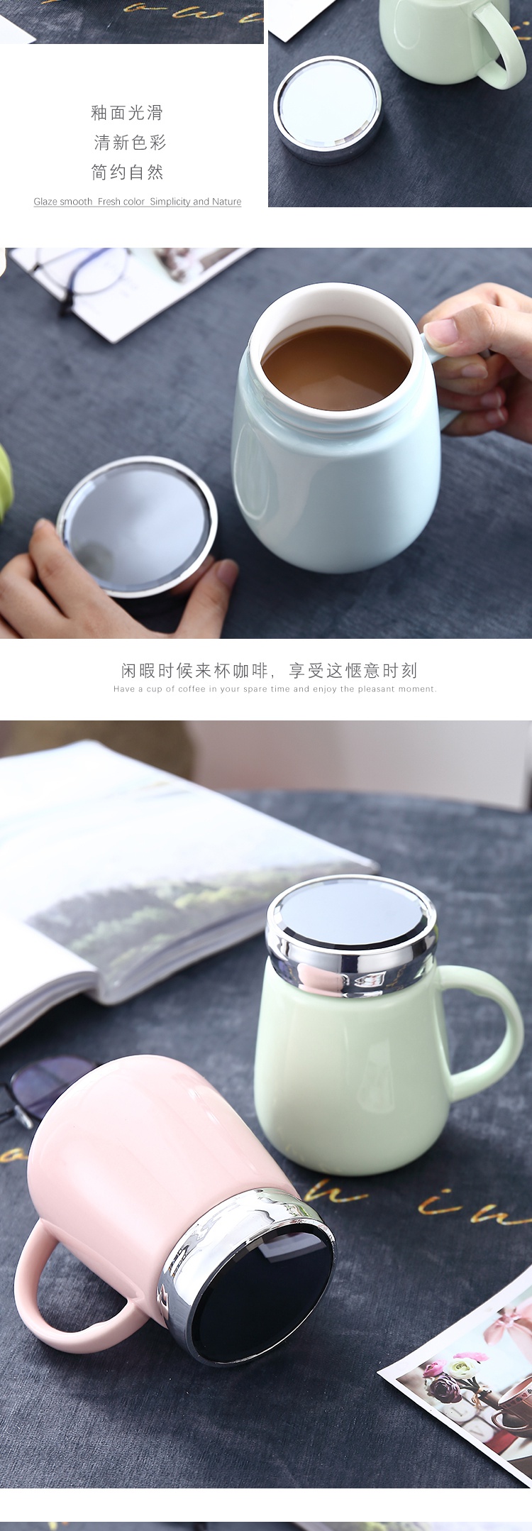 Mark cup with cover spoon cup high - capacity household individuality, valentine creative trend, lovely cup ceramic cup