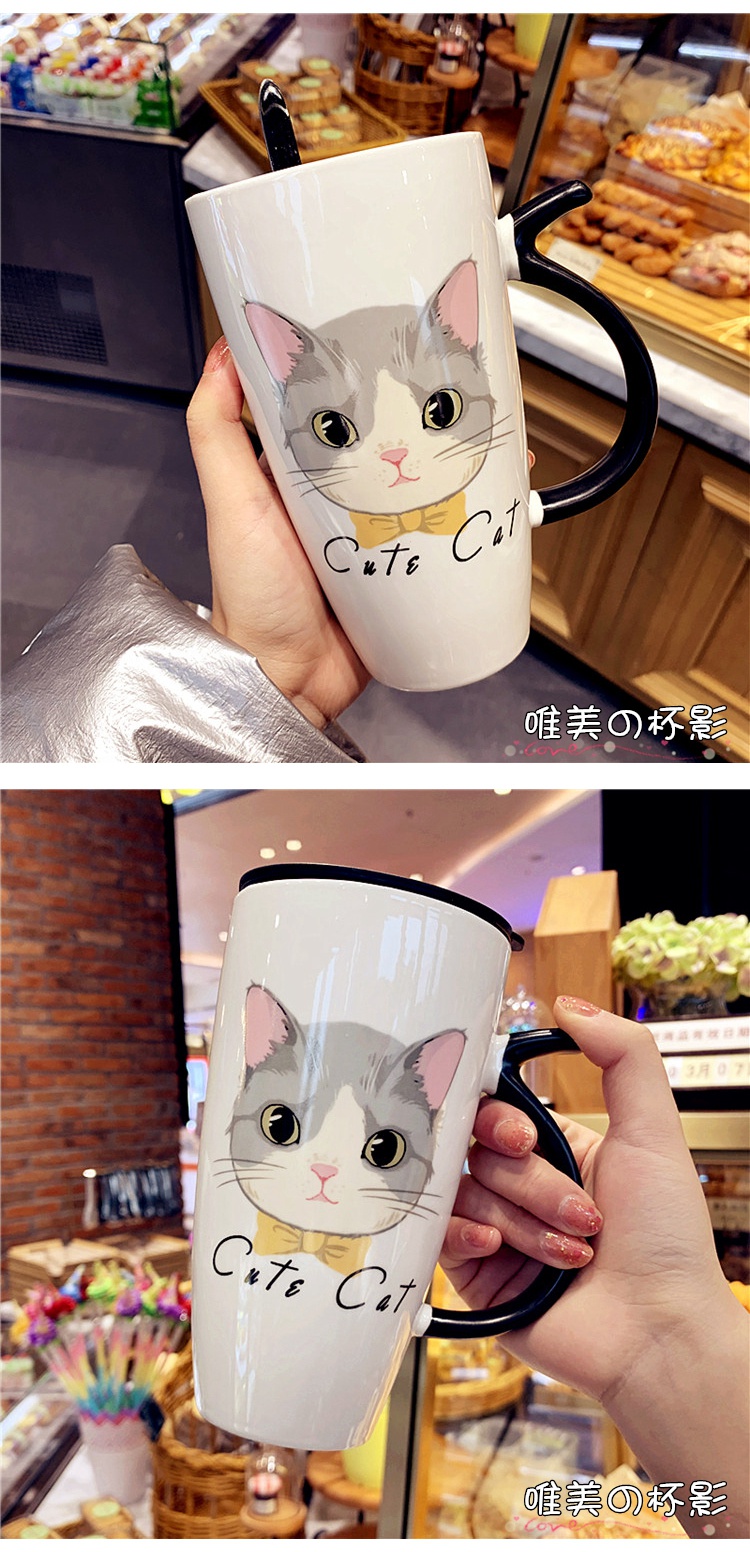 Creative express cartoon cup men 's and' s office ceramic mugs couples move milk spoon coffee cup with cover