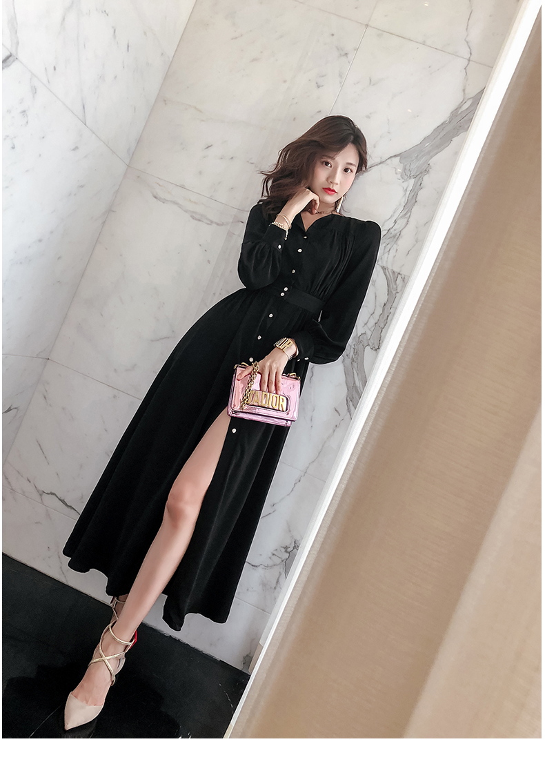 Hàn Quốc Lin 2019 mùa thu mới của phụ nữ váy Hàn Quốc eo trắng gợi cảm váy trắng chia váy dài - Váy dài váy dài qua đầu gối