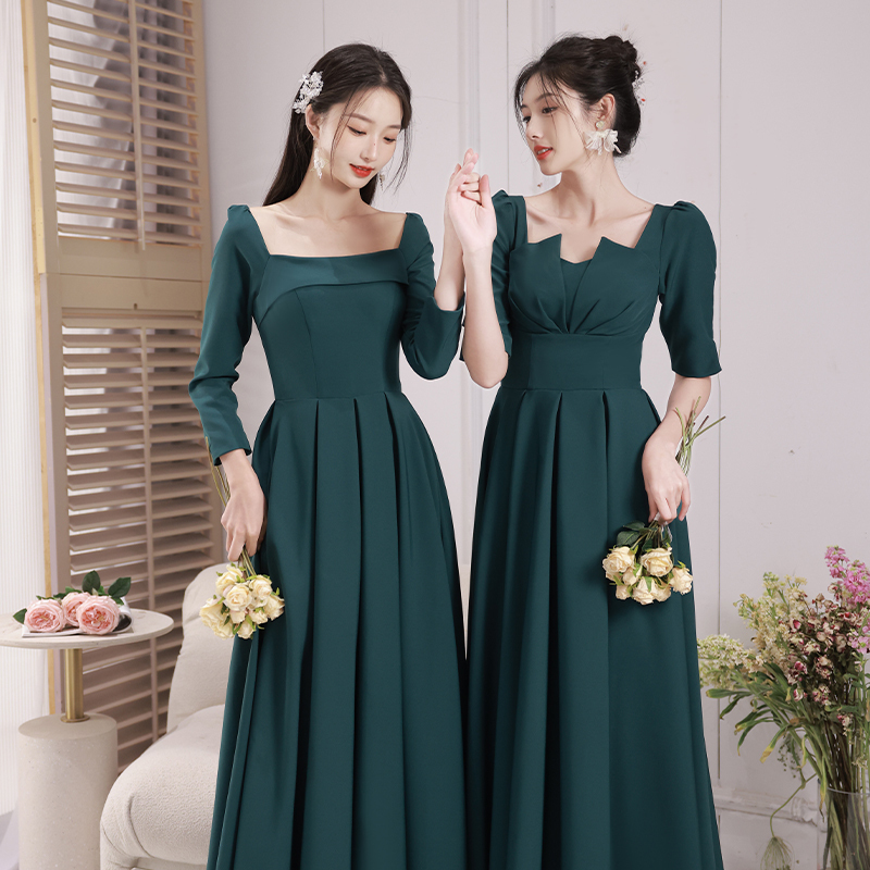 Bridesmaid Dress Long Style Niche Dark Green French Evening Gown Banquet Dress Annual Meeting Slim Fit Performance Choir Dress