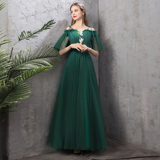 Bridesmaid dress dark green long 2024 spring and summer fairy bridesmaid group sister dress slim slim evening dress dress for women simple