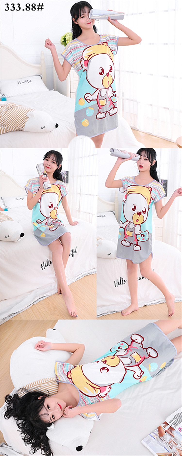 9.9 đặc biệt cung cấp phụ nữ mùa hè phần mỏng đồ ngủ dễ thương cartoon nightdress dress lỏng nhà thường dịch vụ