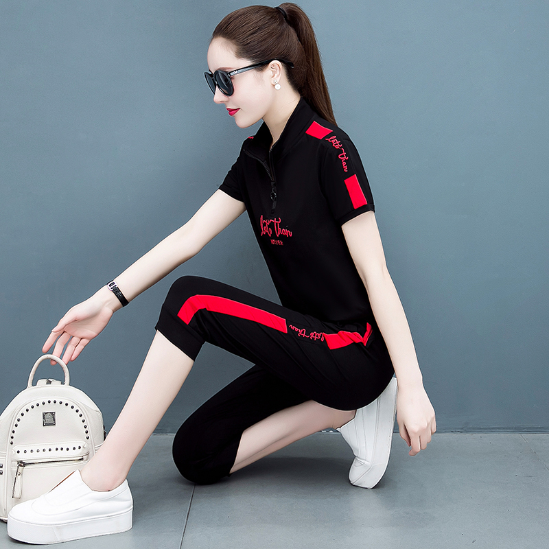 Sportswear suit female summer 2022 new middle-aged and elderly casual cotton top mother summer running two-piece