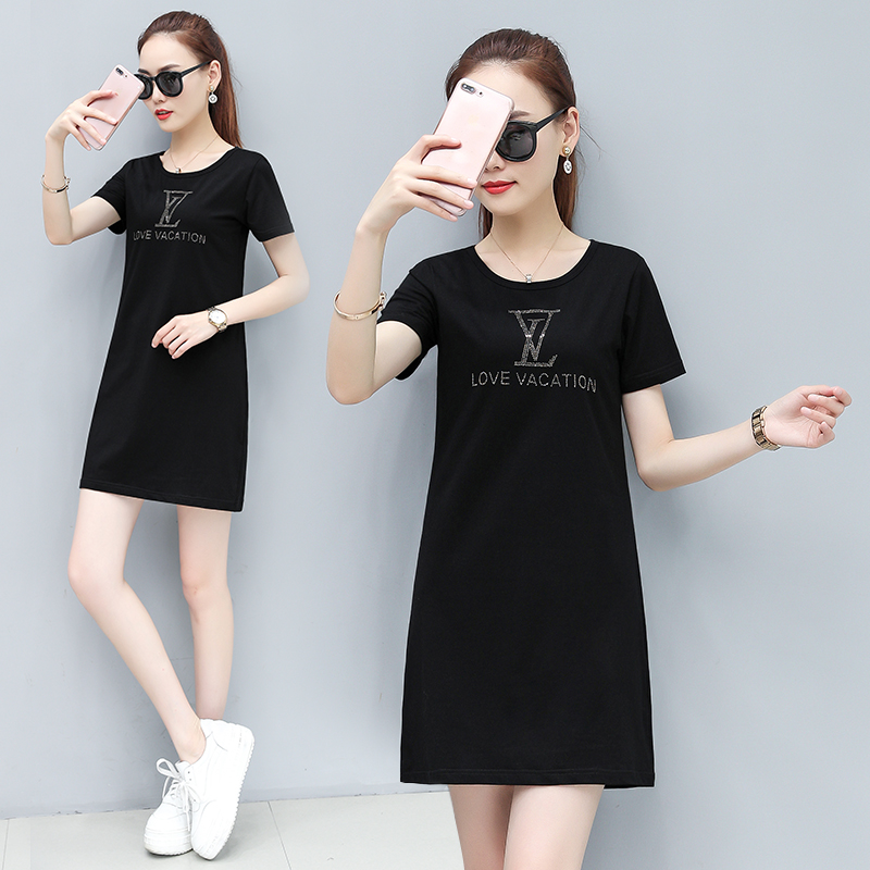 Large size short-sleeved t-shirt women's 2022 new summer dress loose Korean version all-match top clothes mid-length version half-sleeved T-shirt skirt