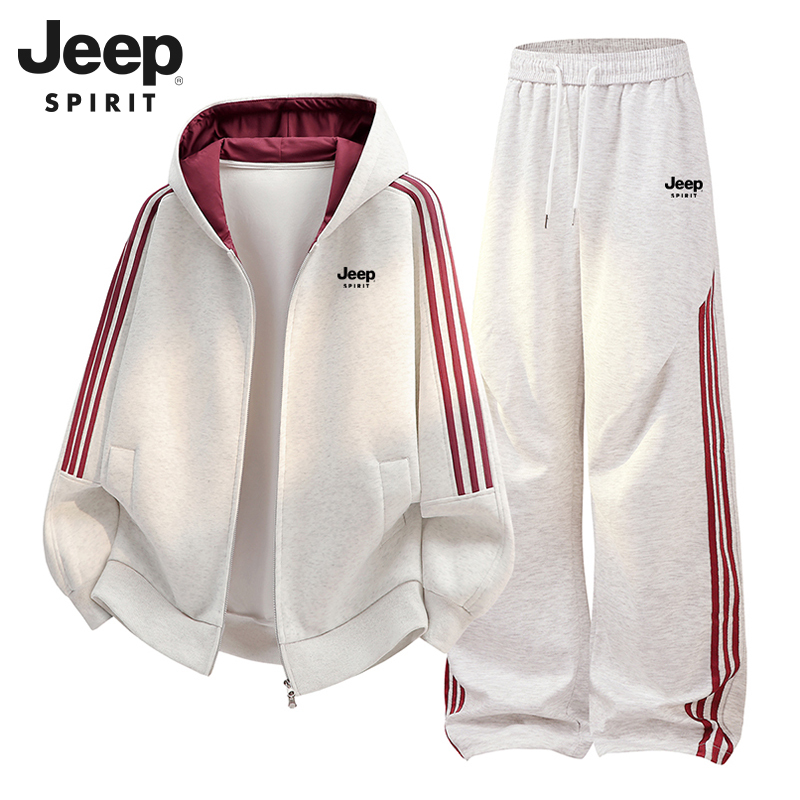 Jeep Cardigan Sweatshirt Set Unisex Spring and Autumn Loose Striped Casual Sports Jacket Top Clothing