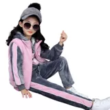 Демисезонный бархатный пуховик, комплект, спортивная детская утепленная утепленная толстовка, 2019, в западном стиле, детская одежда, 3 предмета