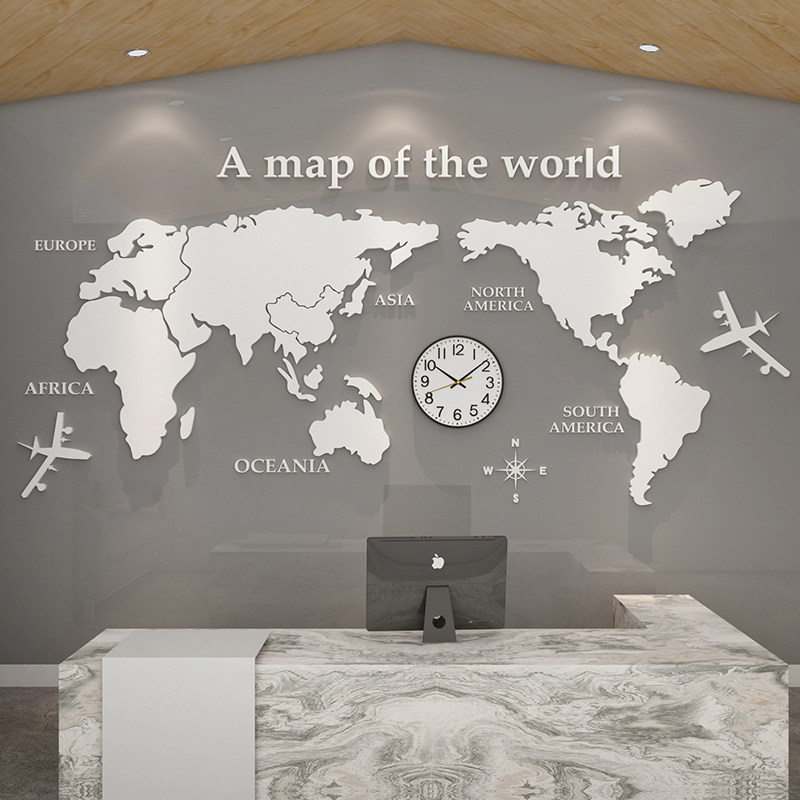 Office Wall Wall Decoration World Map Wall Stickers 3d Solid Division Corporate culture Conference Background Placement frescoes