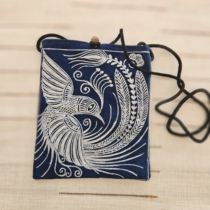 Hand-painted batik cotton and linen thin strap backpack crossbody bag homespun handbag mobile phone bag gift for personal use